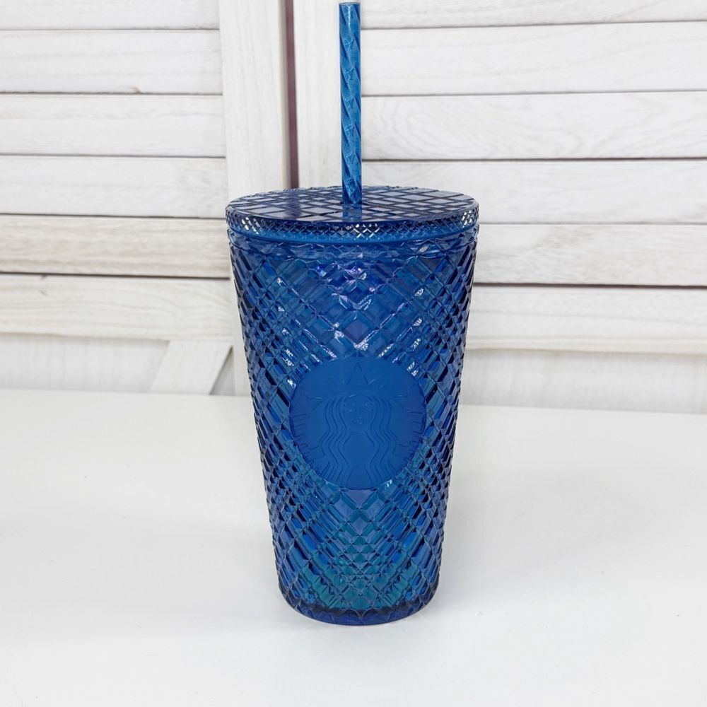 Starbucks Jewel Cut Tumbler Cup Acrylic Azure Sapphire Blue 16oz Grande